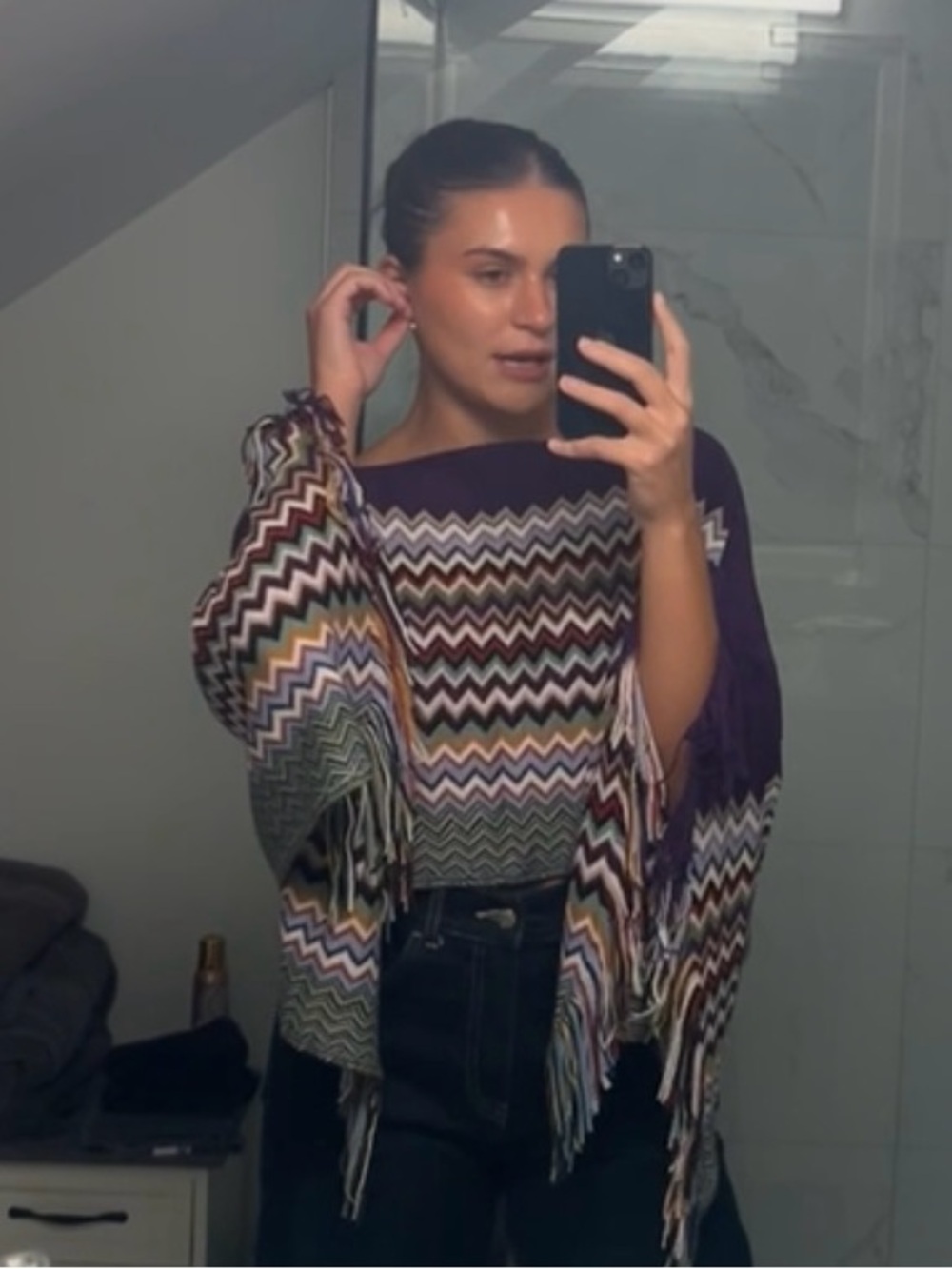 Missoni Fringed Chevron Knit Pullover Sweater - Purple